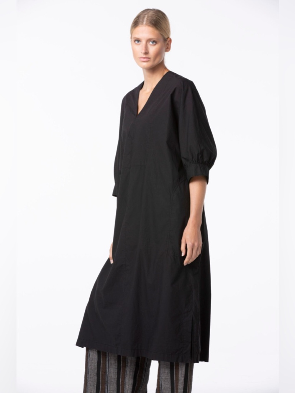 Oska Encila Midi Dress Black Cotton Poplin Lagenlook Slow Fashion Designer   L18 - Picture 8 of 13